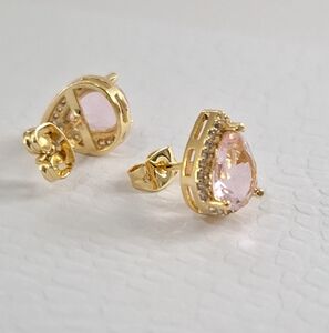Pink diamond pearl shape stud earrings